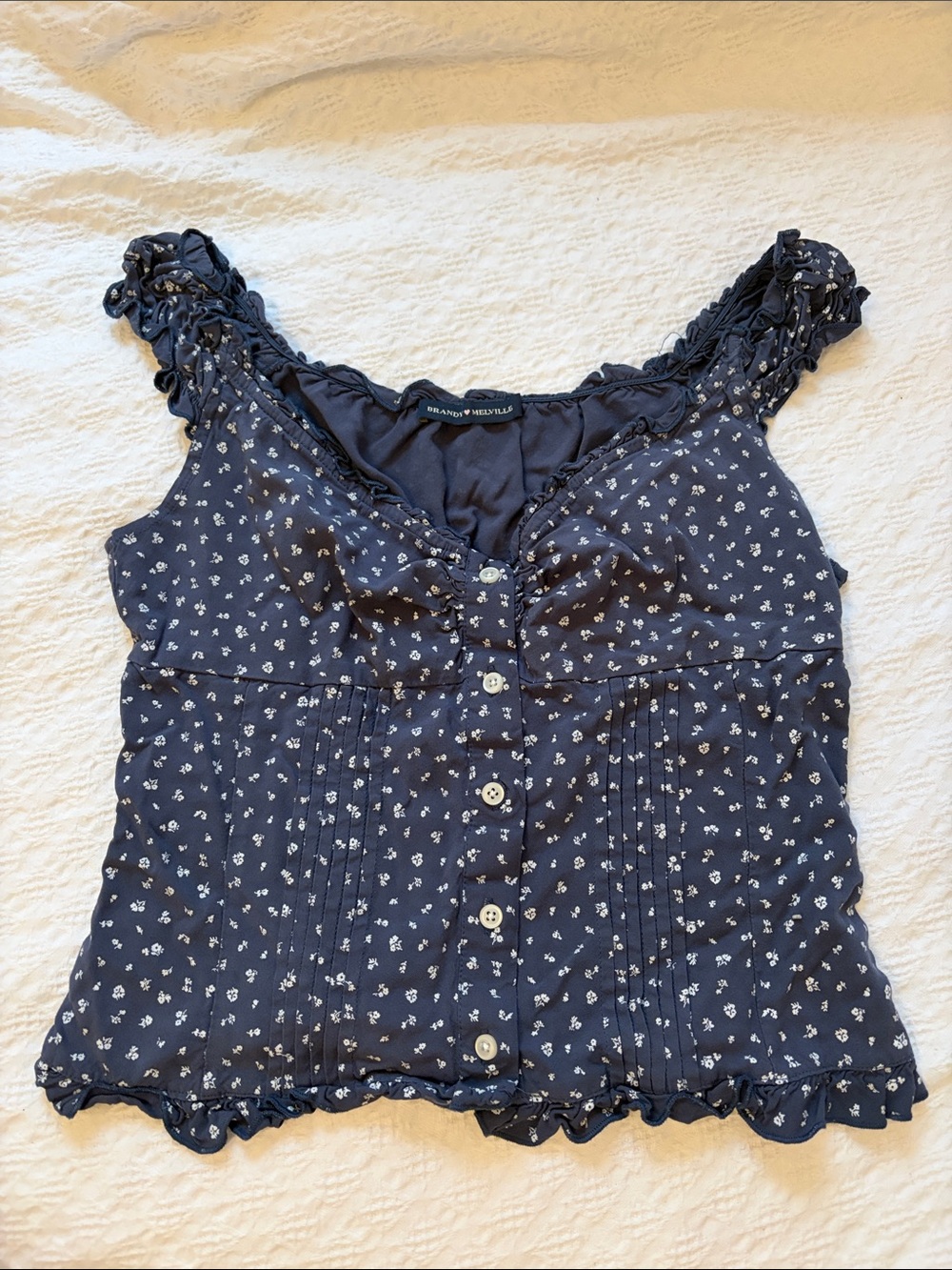 Brandy melville blue and whote floral blouse